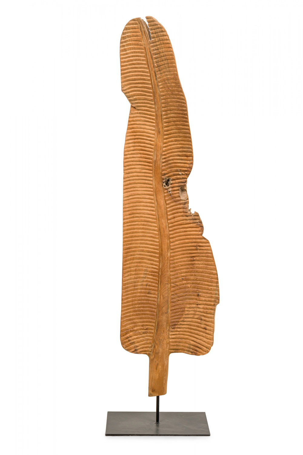 Contemporary Carved Wooden Abstract Leaf Floor Sculpture